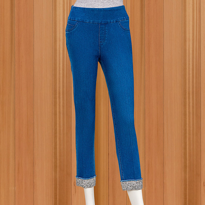 Lulu-B Pull-On Denim Capris with Bling Cuffs