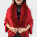 Luxe Faux-Fur Trim Knit Shawl