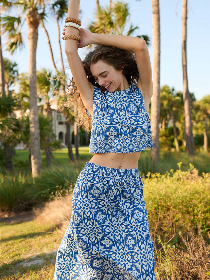 Madelyn Midi Skirt - Rosetta Tile Navy