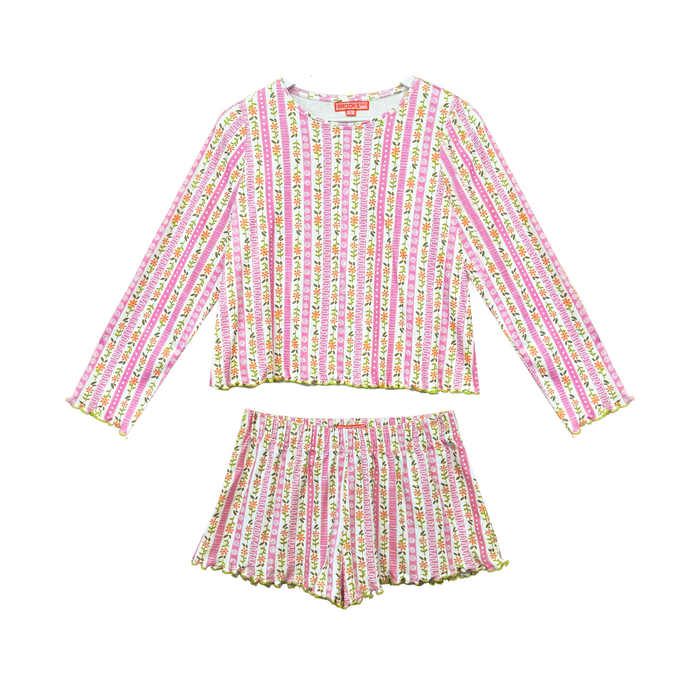 Margarie Pajama Long Sleeve & Shorts - Pink Daisy