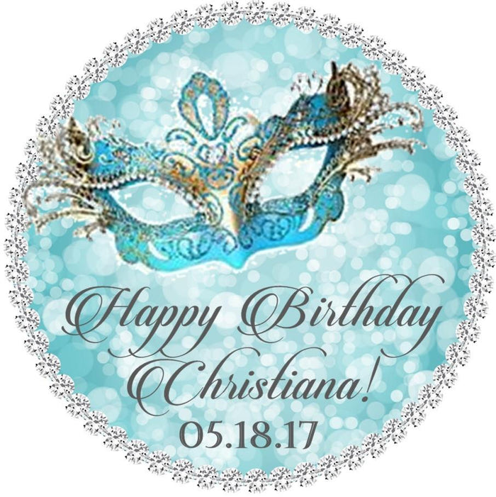 Turquoise and gold masquerade birthday sticker