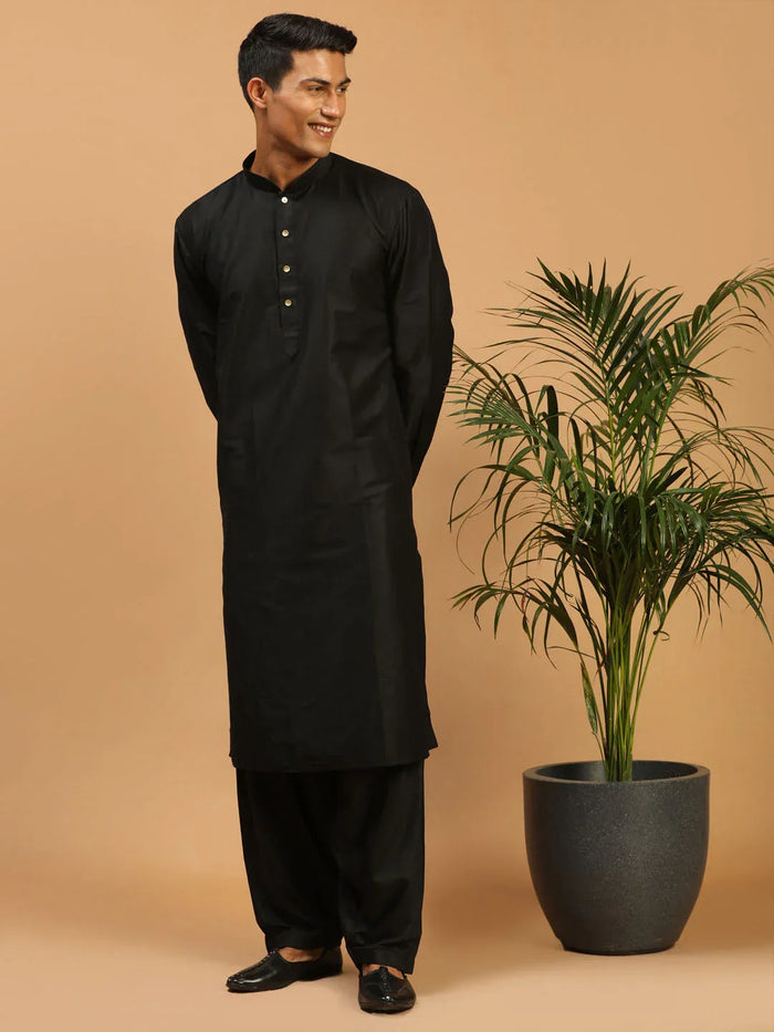 Men's Black Viscose Kurta With Patiala Set