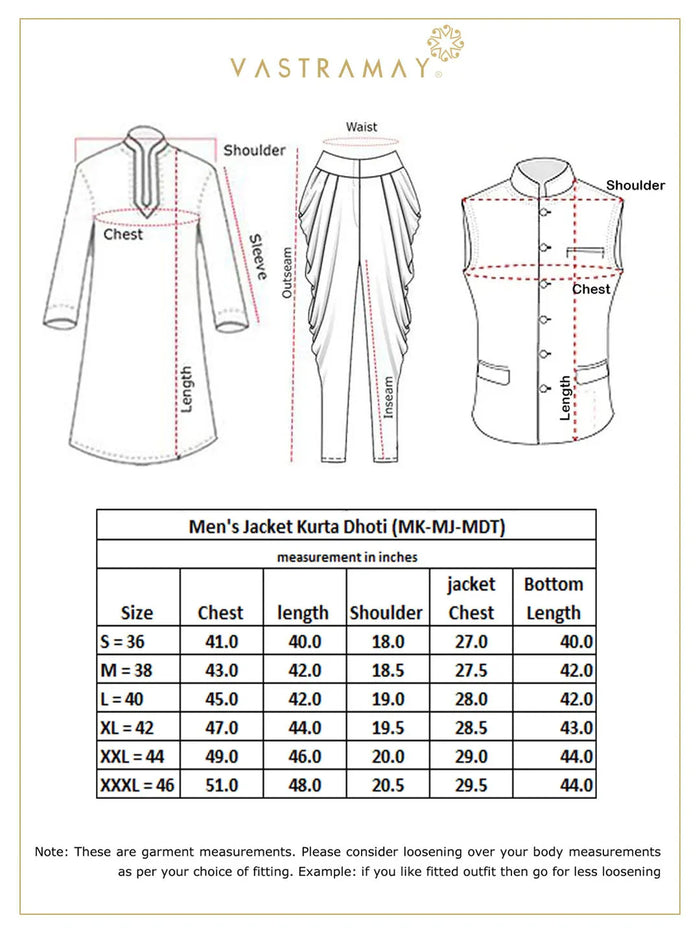 Men's Gold Zari Weaved Jacket With Kurta Dhoti Set