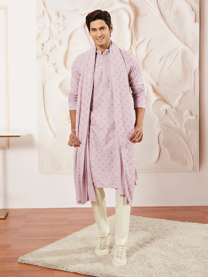Men's Onion Rayon Kurta Pyjama Dupatta Set