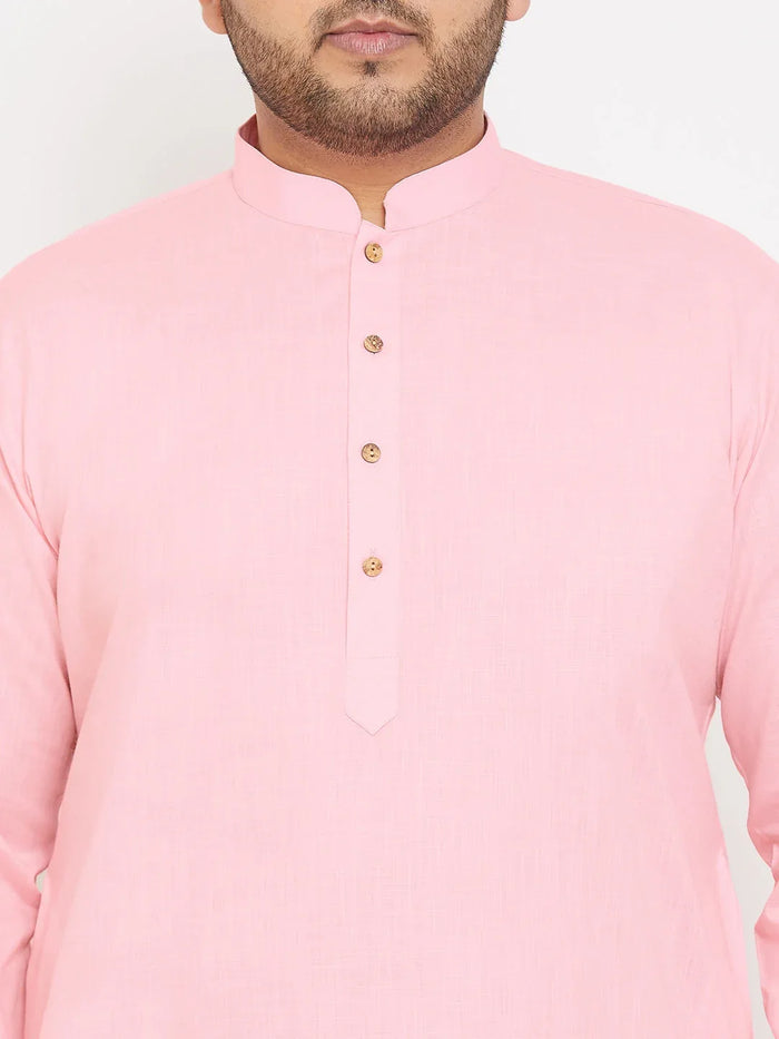 Men's Plus Size Pink Cotton Kurta And Pyjama Set