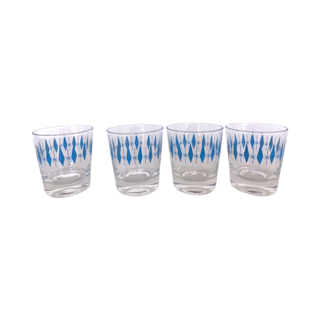 Mid-Century Blue Diamond Glasses (Set of 4)