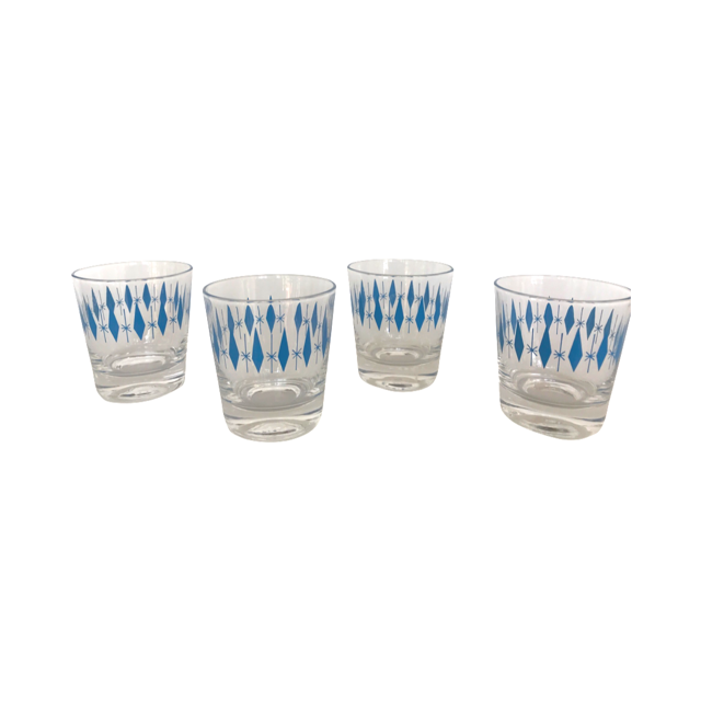 Mid-Century Blue Diamond Glasses (Set of 4)