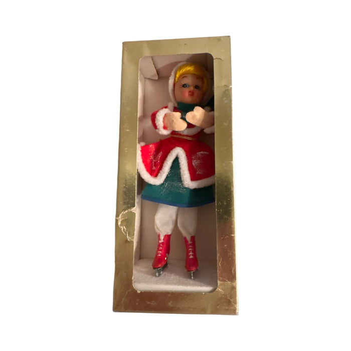 Mid-Century Christmas Felt Cloth Skater Girl Doll