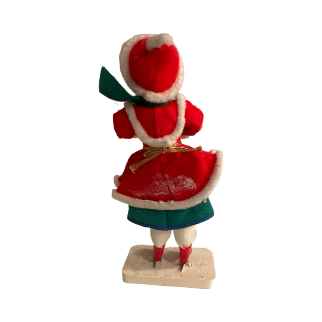 Mid-Century Christmas Felt Cloth Skater Girl Doll