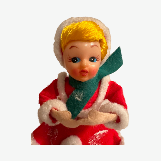 Mid-Century Christmas Felt Cloth Skater Girl Doll