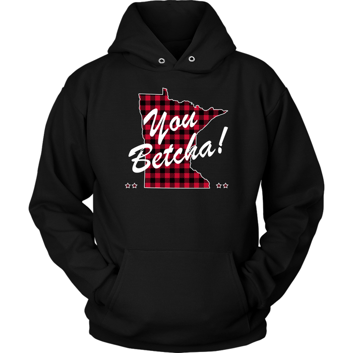 Minnesota Hoodie, Unisex, Buffalo Plaid, You Betcha!