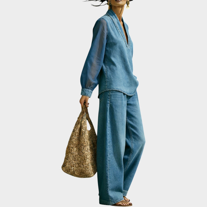 Modern V-Neck Denim Set