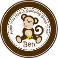 Monkey birthday sticker swinging monkey design