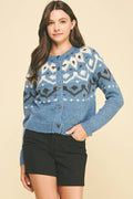 NORDIC PATTERN BUTTON DOWN CARDIGAN Blue / SM ML