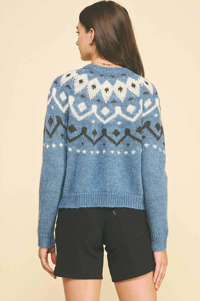 NORDIC PATTERN BUTTON DOWN CARDIGAN Blue / SM ML