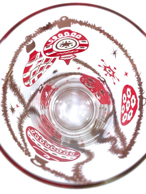 Norman Wolff Co Mid-Century Red and Green Christmas Garland Glasses (Set of 8)