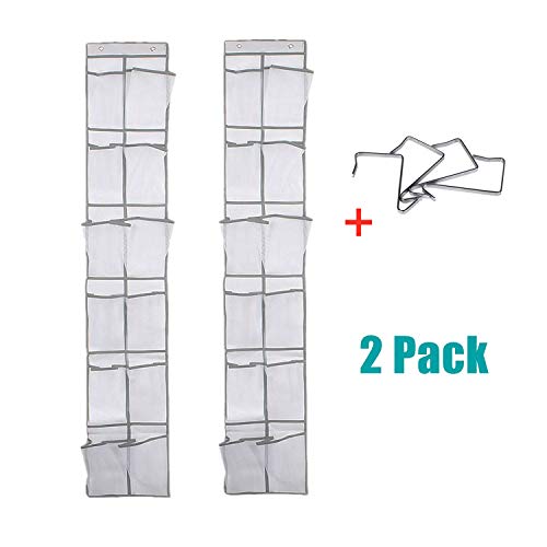 NXqilixiang Over The Door Shoe Organizer Hanging Shoe Hanger with 12 Large Clear Mesh Pockets for Narrow Closet Door for Storage Men Sneakers Women High Heeled Shoes Slippers Kids Toy White 2 Pack
