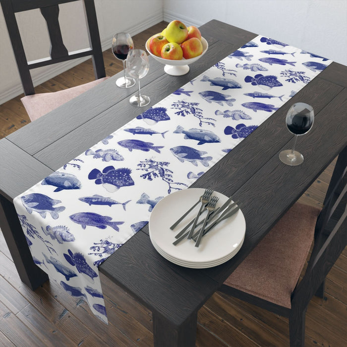 Ocean Stamps Cotton Table Runner Printify