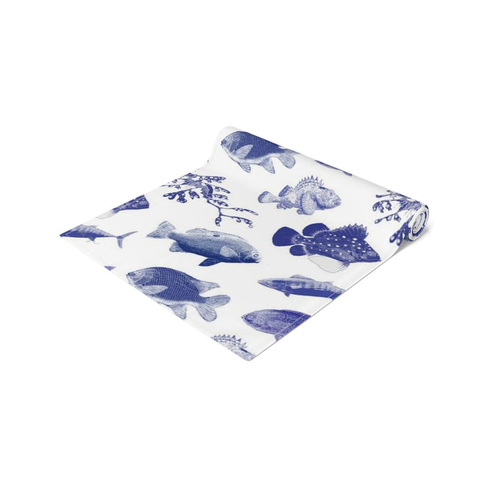 Ocean Stamps Cotton Table Runner Printify
