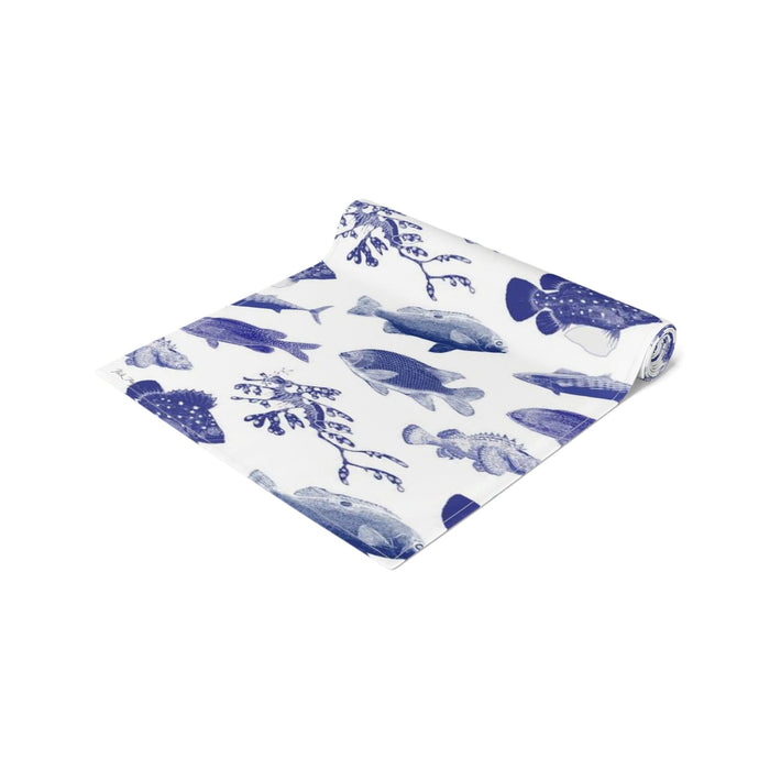 Ocean Stamps Cotton Table Runner Printify