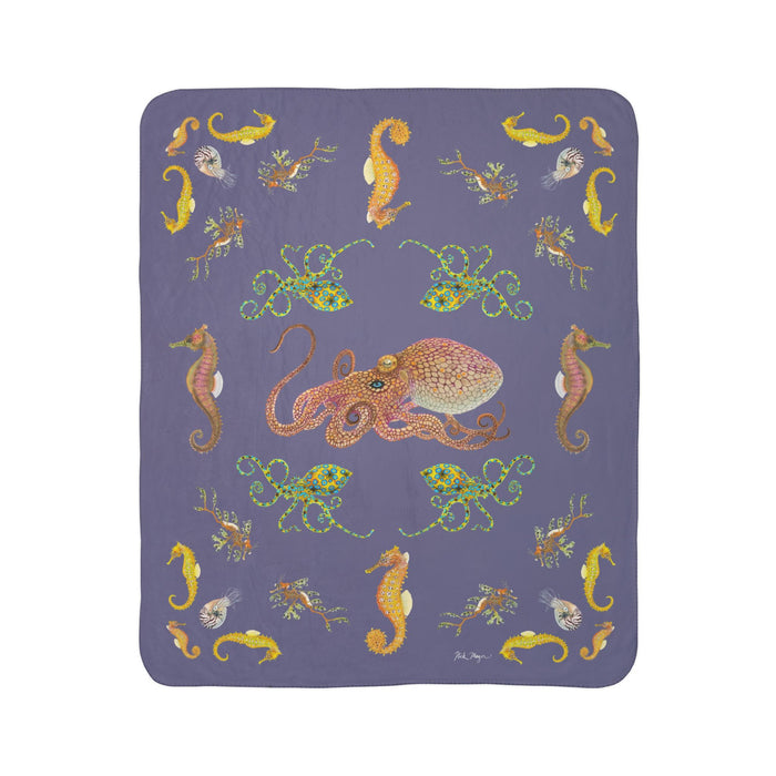 Octopi and Seahorses Soft Fleece Sherpa Blanket Printify