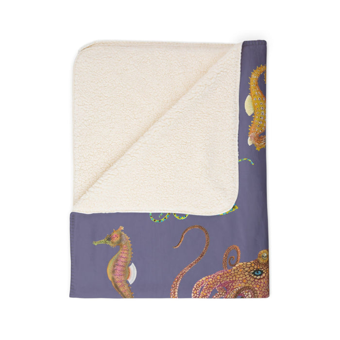Octopi and Seahorses Soft Fleece Sherpa Blanket Printify