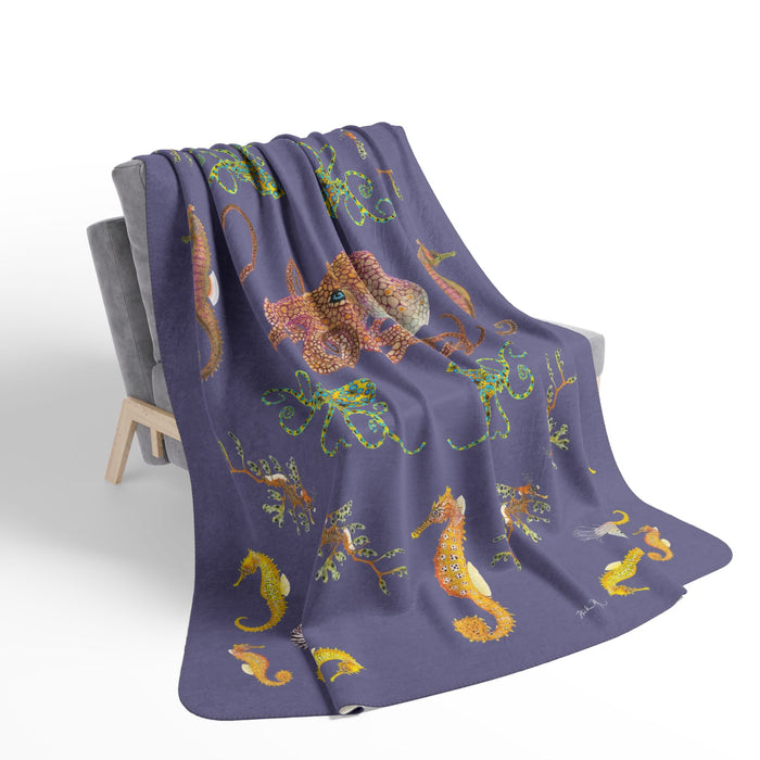Octopi and Seahorses Soft Fleece Sherpa Blanket Printify