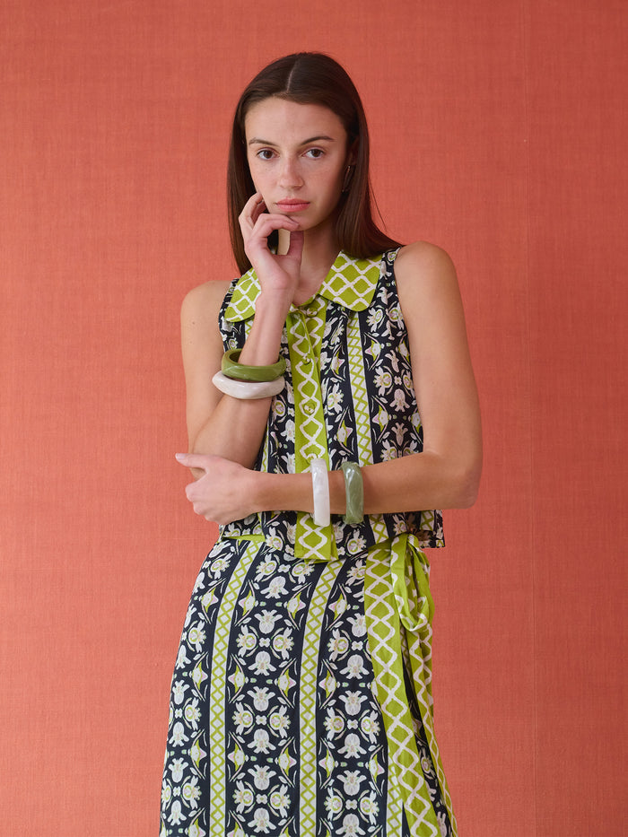 Olive Sleeveless Button Down - Fleur de Lune Black