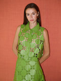 Olive Sleeveless Button Down - Laser Cut Green