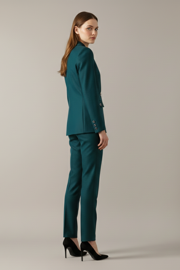 Olive | Women's Teal Blazer Set with Straight Trousers