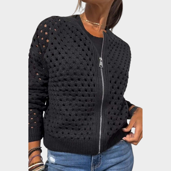 Open-Knit Zip Cardigan