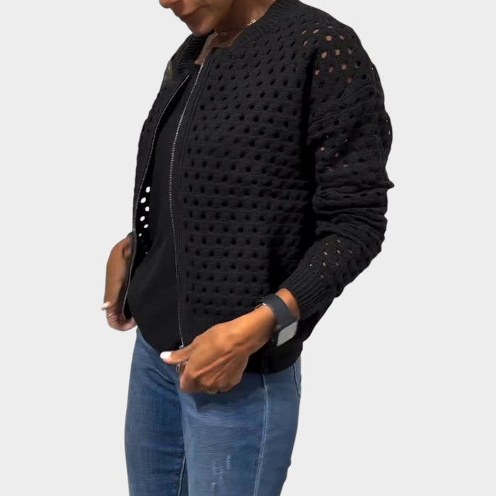 Open-Knit Zip Cardigan