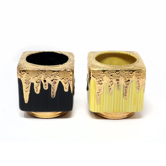 Pair of Mid-Century Modern Gold Metallic Glazed Ceramic Planters