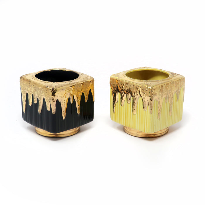 Pair of Mid-Century Modern Gold Metallic Glazed Ceramic Planters