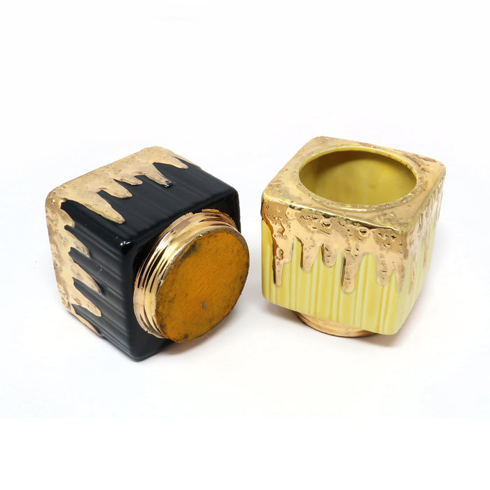 Pair of Mid-Century Modern Gold Metallic Glazed Ceramic Planters
