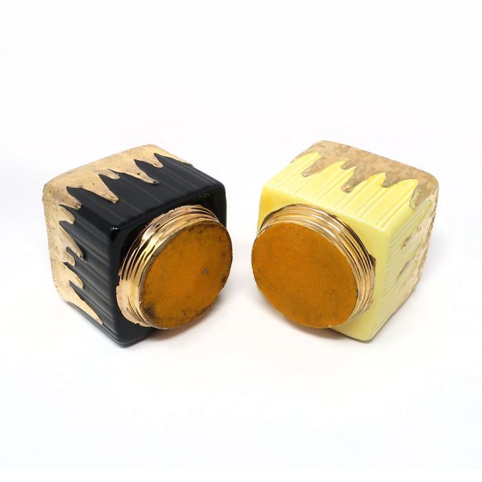 Pair of Mid-Century Modern Gold Metallic Glazed Ceramic Planters