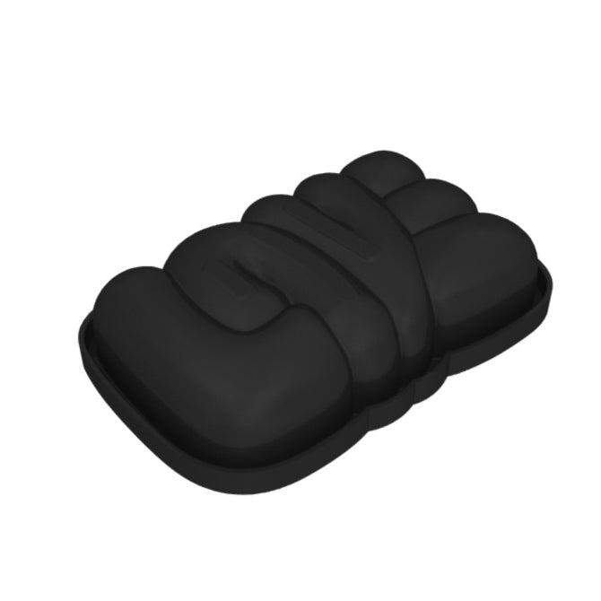 A silicone mold with a smooth surface, rectangular in shape, spelling "Love" designed for baking or freezing food items.