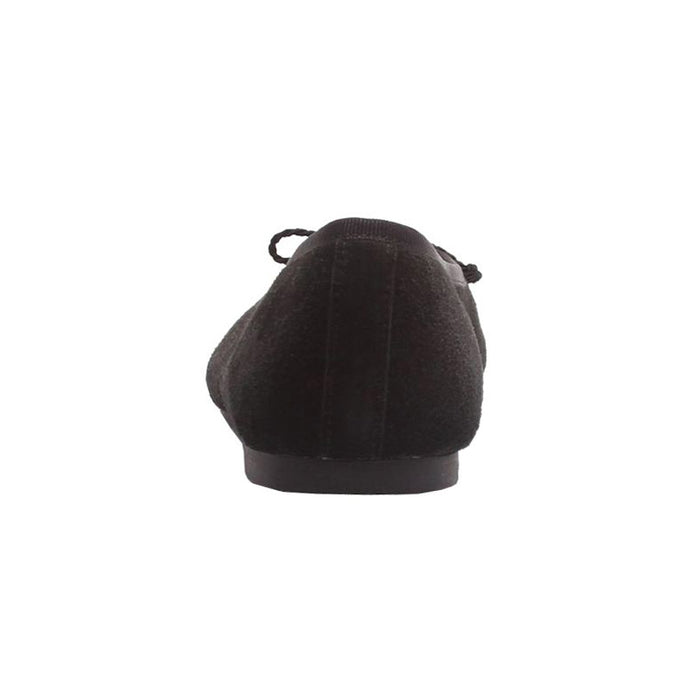 Black Suede flat with drawstring bow rubber sole Back view