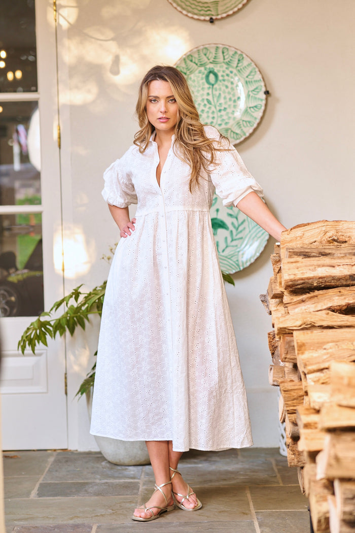 Penne Cover Up Dress - White Eyelet