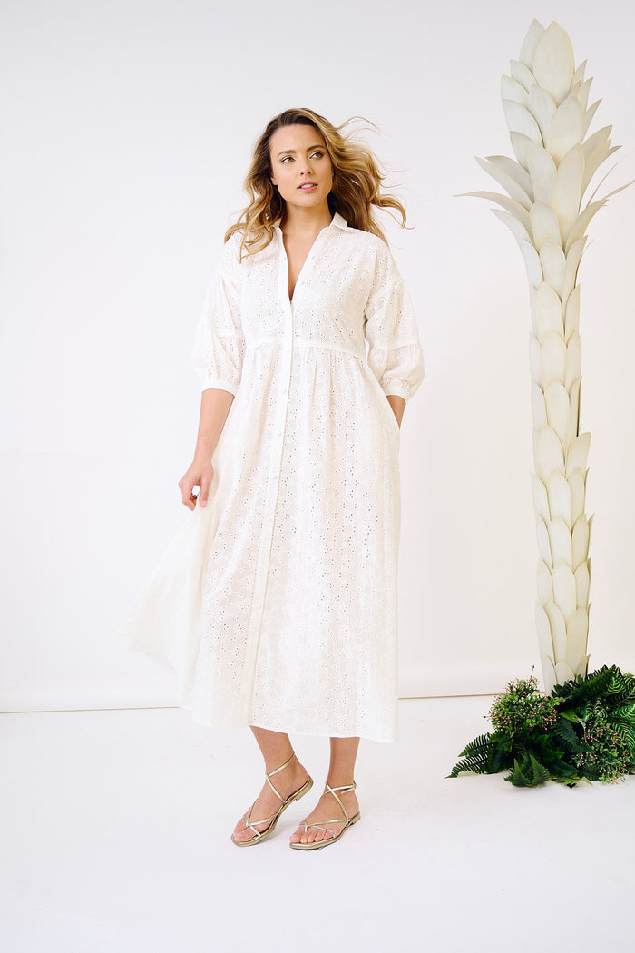Penne Cover Up Dress - White Eyelet