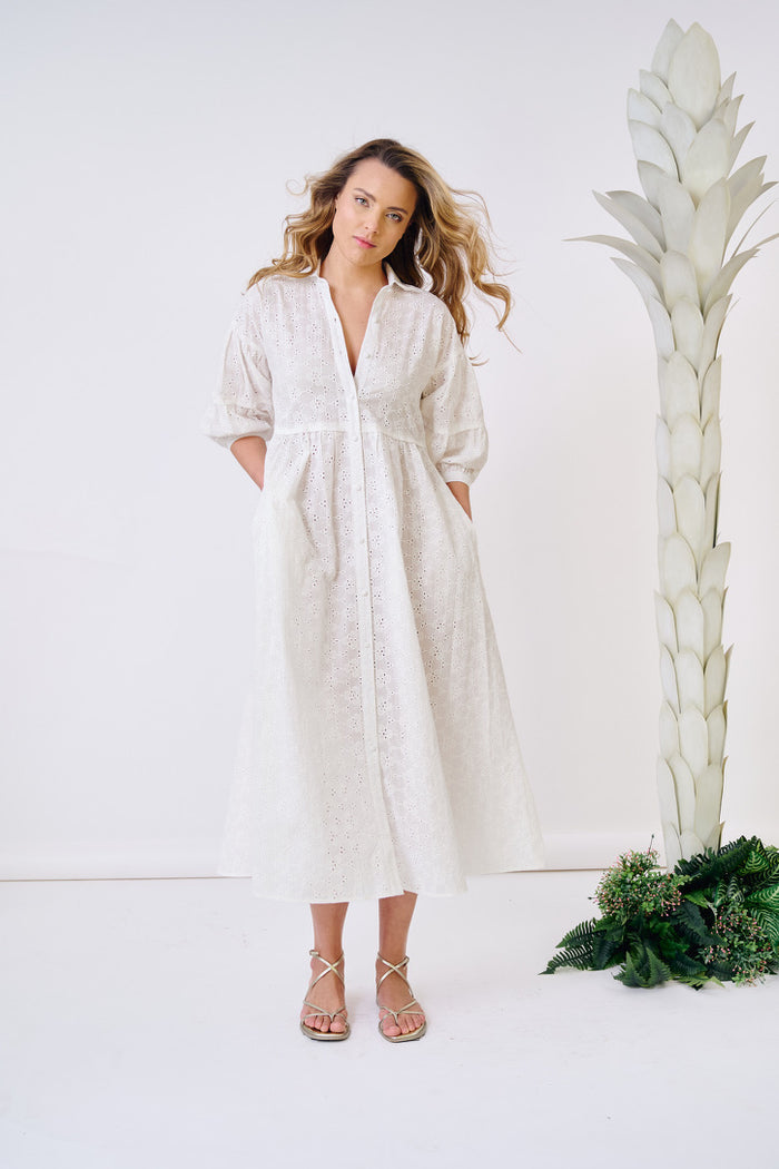Penne Cover Up Dress - White Eyelet