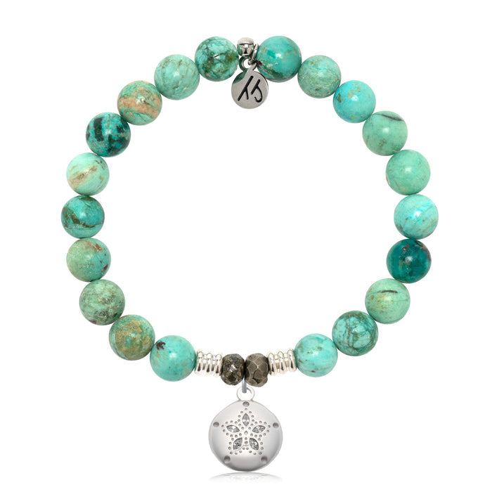 Peruvian Turquoise Gemstone Bracelet with Sand Dollar CZ Sterling Silver Charm