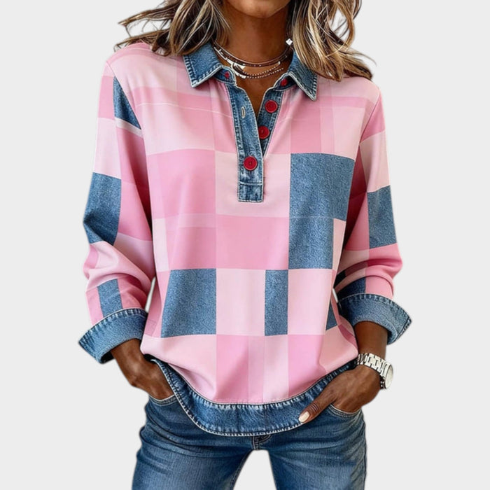 Pink & Denim Patchwork Casual Top