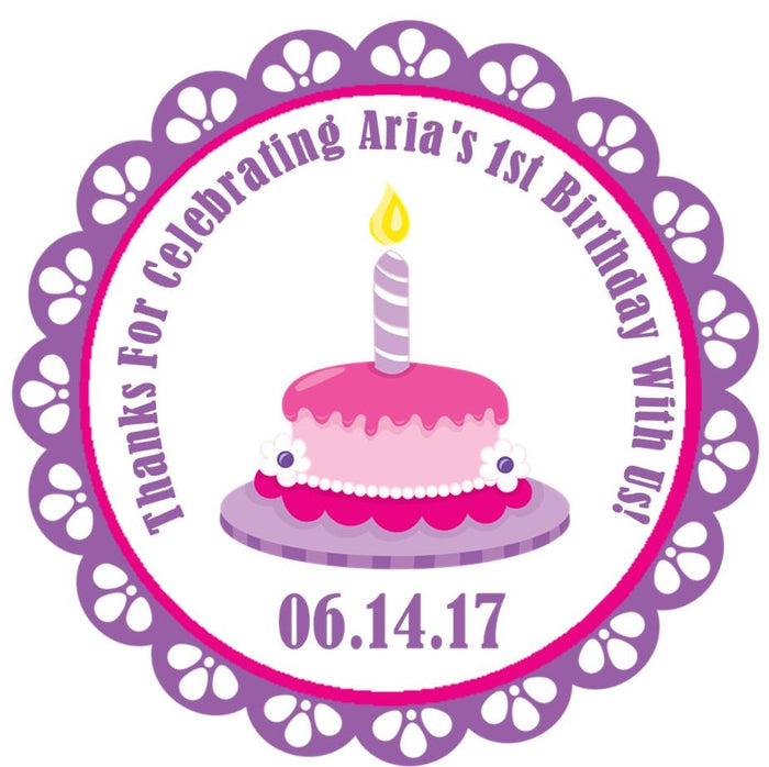 Scalloped cake theme 1st birthday label