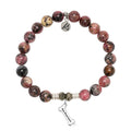 Pink Rhodonite Gemstone Bracelet with Fur Ever Love Sterling Silver Charm