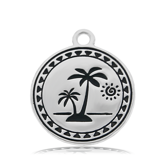 Pink Rhodonite Gemstone Bracelet with Palm Tree Sterling Silver Charm