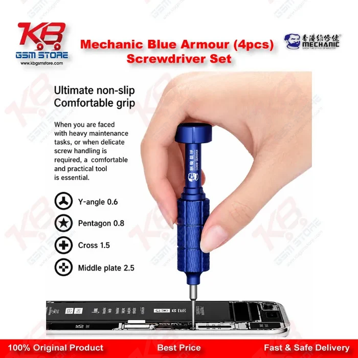 Product Title: Mechanic Blue Armor 4-in-1 Magnetic Precision Screwdriver Set for iPhone & Mobile Repair
