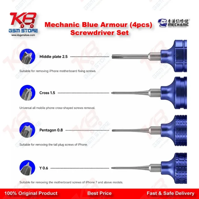 Product Title: Mechanic Blue Armor 4-in-1 Magnetic Precision Screwdriver Set for iPhone & Mobile Repair