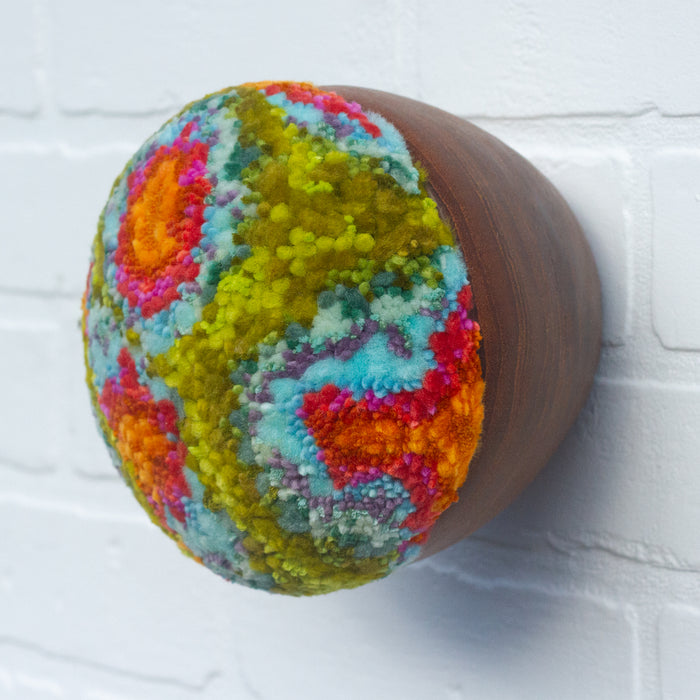 Puff Sculpture in Vintage Teak Frame | Orange + Green