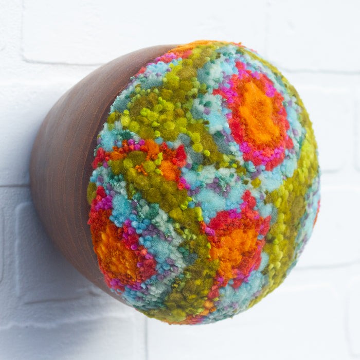 Puff Sculpture in Vintage Teak Frame | Orange + Green